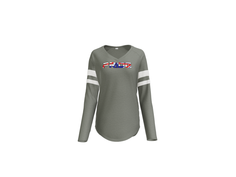 Women's Halftime Stripe Long Sleeve V-Neck Tee Pride Logo