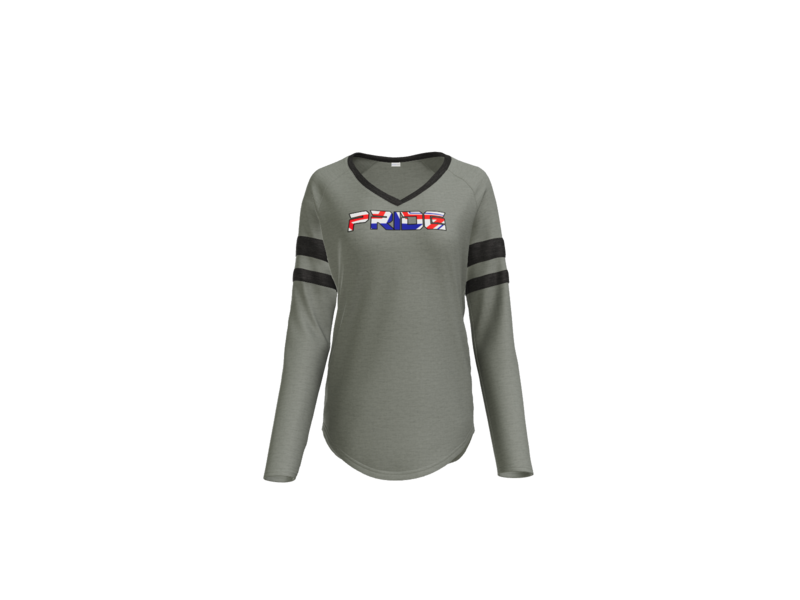 Women's Halftime Stripe Long Sleeve V-Neck Tee Pride Logo